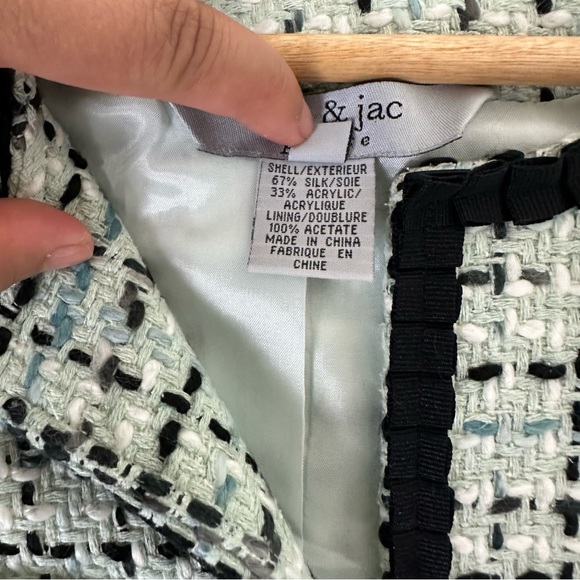 Mac & Jac Anthropologie Tweed Jacket Blazer Black Ribbon Trims Women Medium - Picture 9 of 12